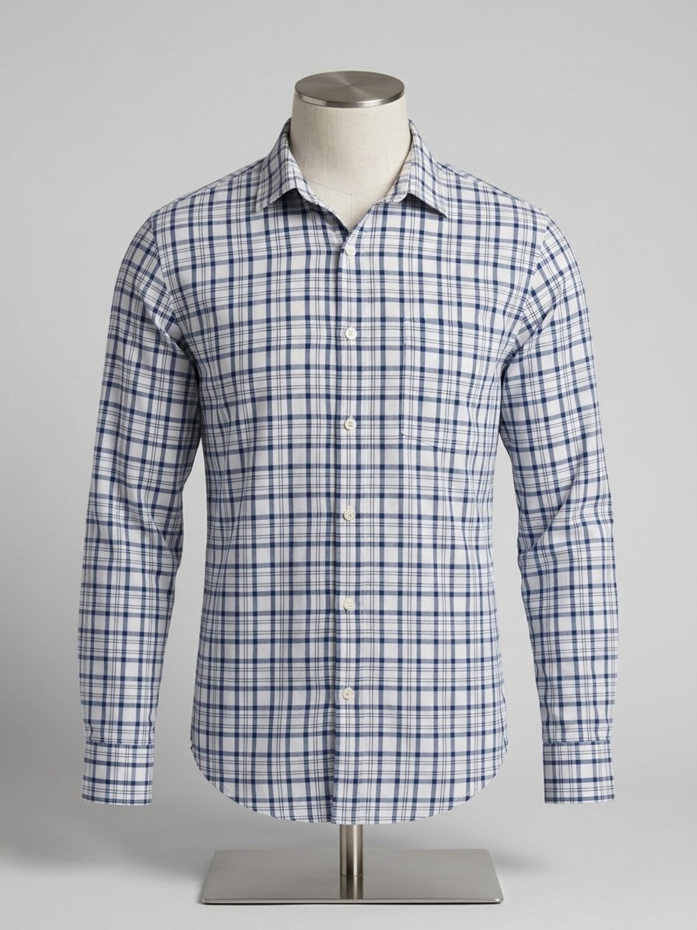 Men's Blue Plaid Long-Sleeve Shirt